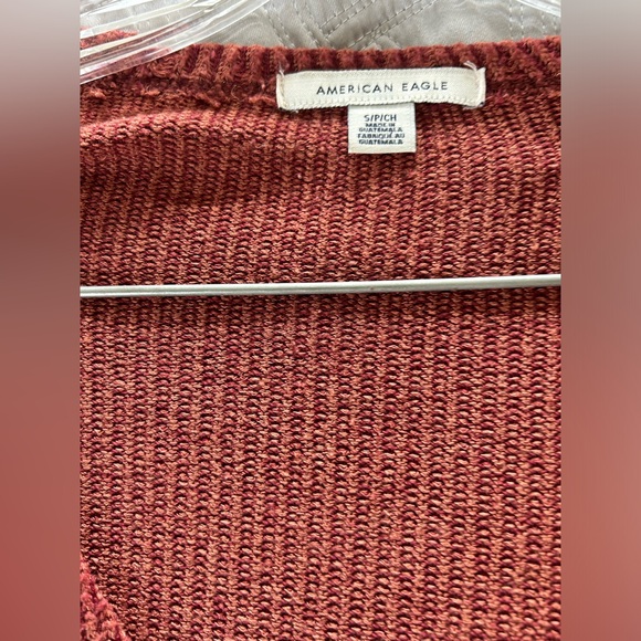 American Eagle Orange/Brown Waffle Long Sleeve Top with Front Knot Tie Womens S - Picture 2 of 5